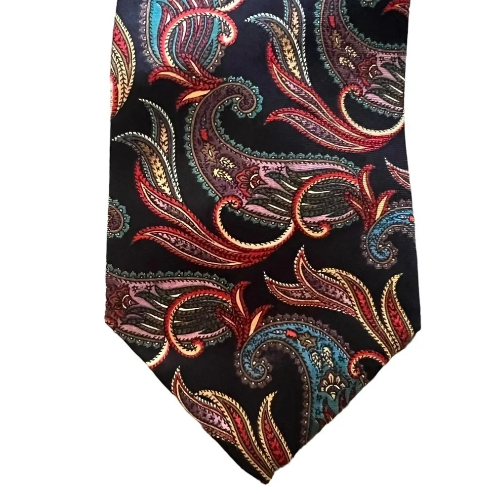 Christian Dior Monsieur vintage bold stylized paisley silk tie, black aqua red